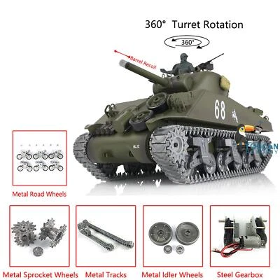 Henglong 1/16 Customized 7.0 M4A3 Sherman RTR BB IR RC Tank 3898 Barrel Recoil - Image 1 of 4