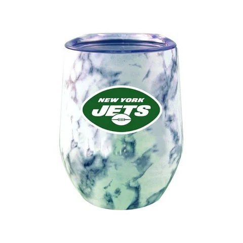 New York Jets NFL Marble Stainless Steel Stemless Wine Glass 15 oz Cover