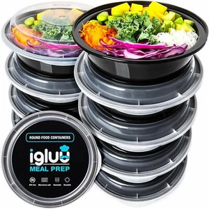 Igluu Round Plastic Food Containers Meal Prep BPA Free Reusable Bowl Set [10 Pc] - Picture 1 of 7