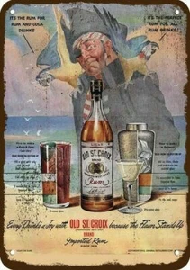 1945 OLD ST. CROIX Rum Pirate Parrot Vintage-Look DECORATIVE REPLICA METAL SIGN - Picture 1 of 1