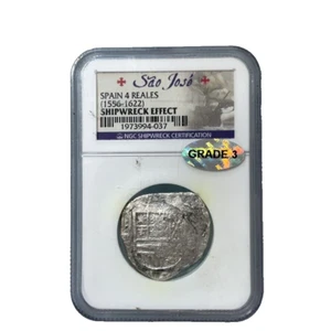 1556-1622 SPAIN 4 REALES SHIPWRECK EFFECT NGC SHIPWRECK CERTIFICATION GRADE 3 - Picture 1 of 5