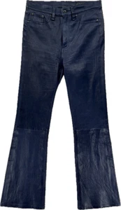 Rag & Bone Jeans Women's Size 27 Blue High Rise Flare Cropped Navy Leather EUC - Picture 1 of 12