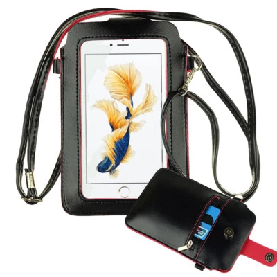 Clear Faux Leather Crossbody Bag Phone Carry Pouch With Zip Back Slot For iPhone - Image 1 of 4