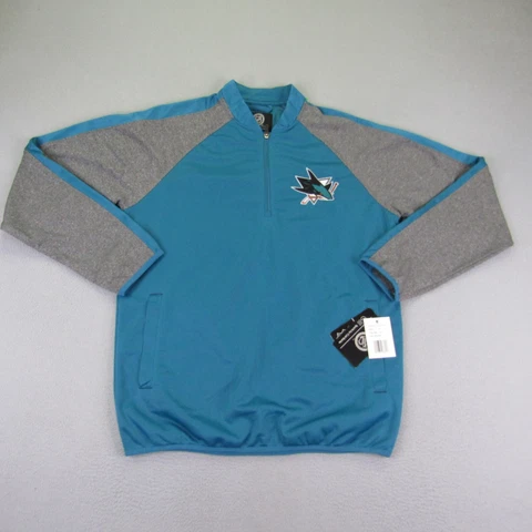 NEW San Jose Sharks Sweater Mens Medium Blue Gray 1/4 Zip Pullover NHL Hockey Cover