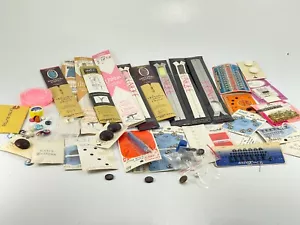 Vintage 61pc Sewing Sew Knitting Lot Zippers Buttons Snaps Fasteners Needles Etc - Picture 1 of 12