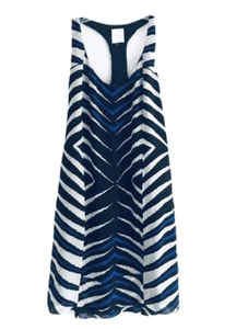 Vestido Nicole Miller Studio Mujer Talla L Mini Azul Seda Rayas Espalda Corredora Túnica - Imagen 1 de 12