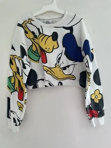 Disney 100 Kid Girls Cute Mickey Pluto Cropped Long Sleeve Sweatshirt White 9-10 - Picture 1 of 6