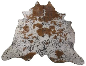 Brown & White Spotted Cowhide Rug with Distressing Size: 8x7 1/4 feet O-1014 - Picture 1 of 7
