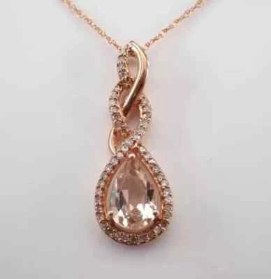 Colgante de halo de morganita de 3 quilates creado en laboratorio enchapado en oro rosa de 14 quilates cadena gratis Foto 1 de 4