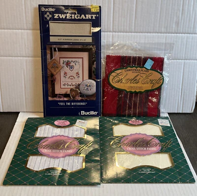 Bucilla Zweigart Cross Stitch 25 Ct. Mushroom Lugana 14"X18" Lot Charles Craft - Image 1 of 4