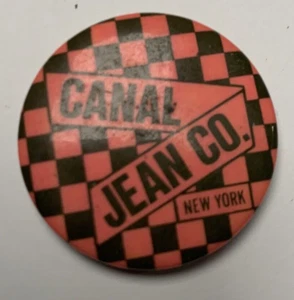 Pinback Canal Jean Co anni '80: bottone spilla negozio di moda di New York Soho - rosa caldo - Foto 1 di 2