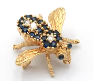 Vintage 1,00 Karat Diamant & Saphir Biene Anstecknadel Brosche 14K Gold - Bild 1 von 6