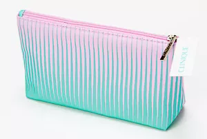Make-up Cosmetics Bag Clinique Pink/Green Stripes Zipped 20x12cm NEW! - Picture 1 of 2
