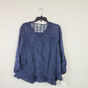 Style & Co Womens Medium Industrial Blue Layered Hem 3/4 Sleeve Top NWT F15 - Picture 1 of 4