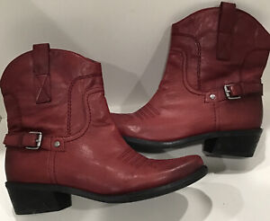 Franco Sarto Boots  Waco Western Boot Ankle Red Leather Women's Size US 8 M