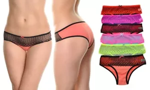 6-Pack Angelina Cotton Bikini/Panties with Contrast Color Lace and Trims - Picture 1 of 4