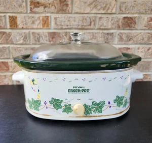 Rival 4.5 qt Oval Crock-Pot Slow Cooker Model 3745 Stoneware Green Ivy Glass Lid - Picture 1 of 16