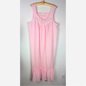 Camisón Eileen West Talla XL100% Algodón Rosa Punteado Suizo Césped + Encaje + Pintuck Usado en Excelente Condición - Imagen 1 de 10