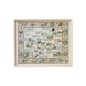 A Framed Hand Painted Map of Cornwall Signed E.M.R dated 1982 - Picture 1 of 6