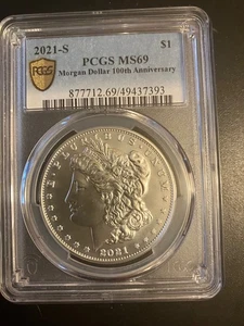 2021 - S Near Perfect MS 69 Morgan Dollar, Gold Shield Imaged! PCGS 49437393 - Picture 1 of 2