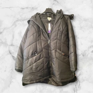 Catherines 1X Plus Abrigo de Invierno NEGRO LARGO IMITACIÓN PIEL Capucha Extraíble - Imagen 1 de 7