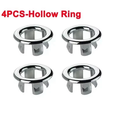 4Pcs Bathroom Basin Sink Overflow Ring Chrome Hole Cover Cap Inserts,Round. - Image 1 of 4