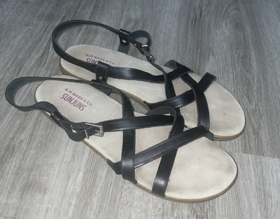 G.H. Bass & CO. SUNJUNS Black Leather Strappy Sandals 9.5 M Bass-Margie - Image 1 of 4