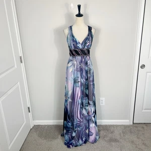 Vintage Cache Evening Gown Prom Y2k Fairy Sequin Beaded Twist Open Back Floral 4 - Picture 1 of 14