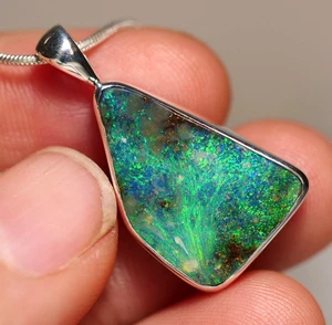 Australian Natural Queensland Solid Boulder Opal Silver 925 Pendant Hallmarked - Picture 1 of 9