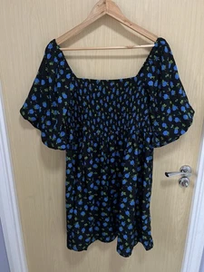 Size XL Black And Blue Floral Short Sleeve Mini Dress Wednesdays Girl Summer - Picture 1 of 6