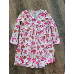 Wild Ren Bamboo Toddler Girl Football and Bows Twirl Long Sleeve Dress 4t #8 - Picture 1 of 3