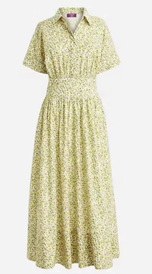 J. Crew Fitted-Waist Shirtdress Liberty Eliza's Yellow Womens Maxi Dress Sz 12 - Image 1 of 4