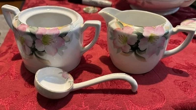 Crema y azúcar Noritake Azalea pintada a mano Japón sin tapa sello rojo Foto 1 de 3