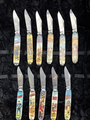 Juego completo "Cuchillos Personaje Vaquero Colonial" con funda de cuero Foto 1 de 4