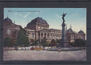 Cartolina Vienna veduta dell'università con monumento Liebenberg viaggiata 1913 a Trieste - Foto 1 di 2