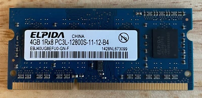 Elpida 4GB PC3L-12800S 11-12-B4 DDR3 1600MHz 204pin Laptop EBJ40UG8EFU0-GN-F - Image 1 of 2