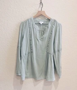 J JILL ~ Green Crepe Embroidered Relaxed Fit Boho Tunic Top Women’s Medium - Picture 1 of 8