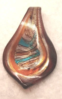 Colgante gota cuchara de vidrio hecha a mano brillante lámina remolino topacio lavanda y aguamarina 21/4" Foto 1 de 4