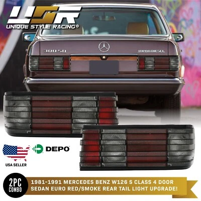 DEPO Euro Red/Smoke Rear Tail Lights For 1981-1991 Mercedes Benz W126 4D Sedan - Image 1 of 4