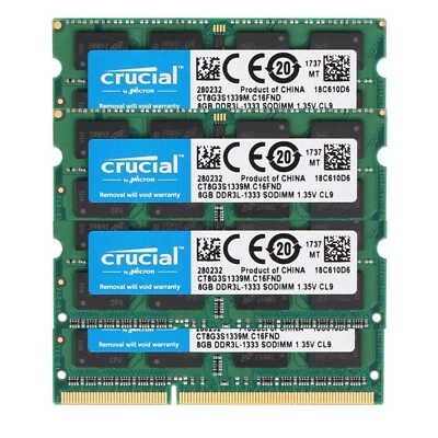 Crucial 32GB (4X 8GB) DDR3L 1333MHz PC3L-10600 Macbook Laptop SODIMM Memory Ram - Image 1 of 4