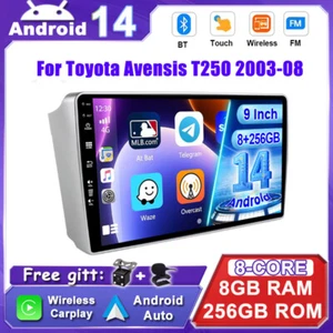 Estéreo de auto 8G+256 GB para Toyota Avensis T250 2003-2008 Android 14 CarPlay navegación por satélite - Imagen 1 de 18