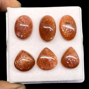87,10 kt/6 Stck. Natürlicher Orange Sonnenstein Glänzend Unbehandelt Cabochon Edelsteine Posten - Bild 1 von 10