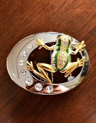 Rana verde estrás elegante reptil sapo insecto metal hebilla de cinturón para mujer” Foto 1 de 2
