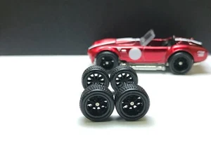 R133 Hot wheels 1:64 Set Real Riders BBS Black 12mm Long RUBBER WHEELS TIRES - Picture 1 of 6