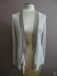 Iris Setlakwe Women's S Open Light Knit Jacket Faux Suede Trim Ivory & Taupe - Picture 1 of 10