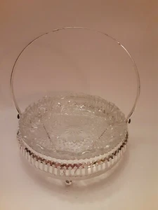 Geschliffene Glasschale mit versilbertem Korb 6" Made in England mit Box - Bild 1 von 11