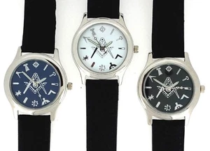 New Masonic Freemason Square And Compass Quartz Leather Band Wristwatch - Picture 1 of 4