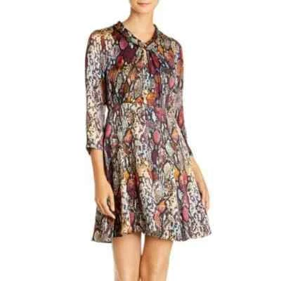 Платье REBECCA TAYLOR Python Snake с анималистическим принтом кованое шелковое облегающее и расклешенное 8 НОВОЕ - Изображение 1 из 4
