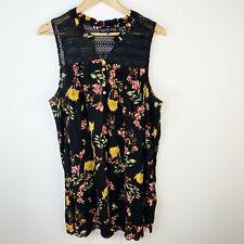 Haute Fox Plus Size 2X Black Floral Lace A Line Rayon Sleeveless Tunic Top Dress