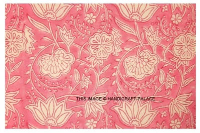 Pink Hand block Print Running Loose 100% Cotton Fabric Printed Decor 25 Yard New - Image 1 of 3